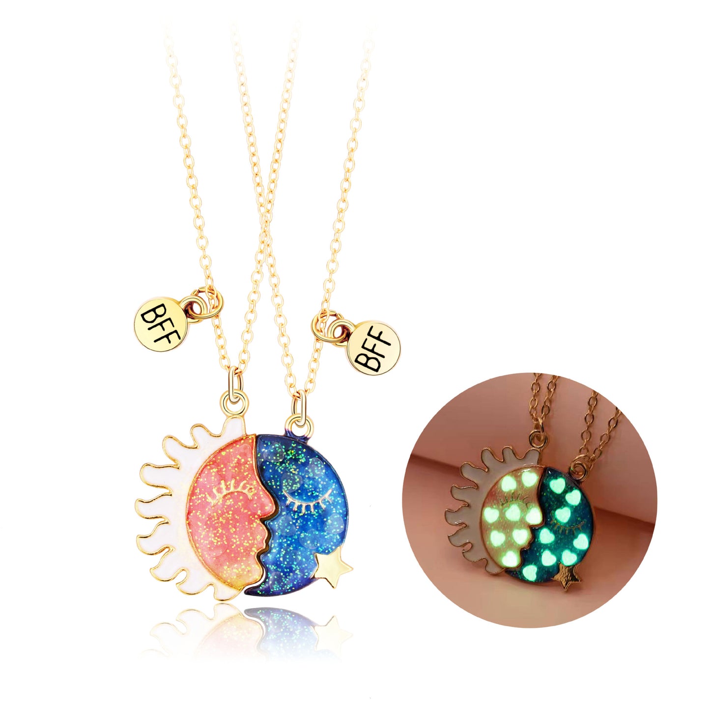 Sun and Moon Night Glow Friendship Necklaces Gift