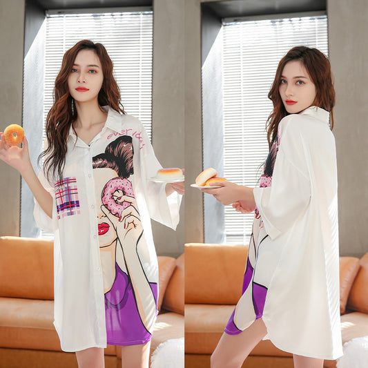 Pop Art Donut Graphic Nightshirt for Women - Gullei