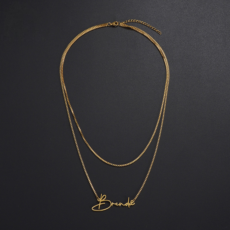 Dual Chain Personal Signature Name Box Chain Necklace