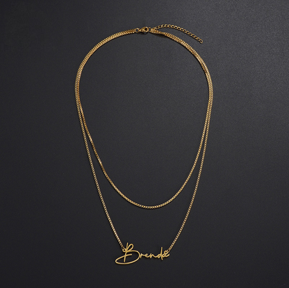 Dual Chain Personal Signature Name Box Chain Necklace