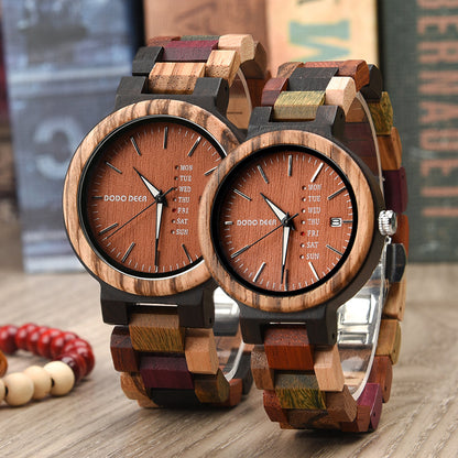 Matching Wood Couple Calendar Watch Set with Custom Engraving