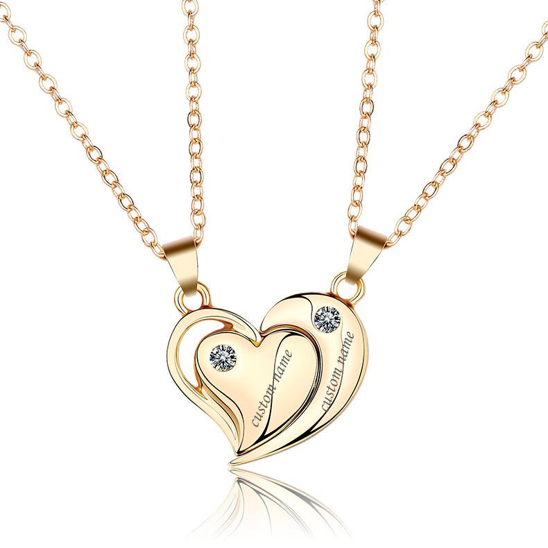 Engravable Magnetic Half Hearts Couple Necklaces Set
