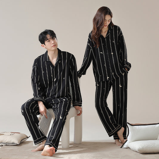 4-Piece Striped Black Matching Cotton Pajamas