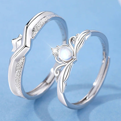 Engraved King Queen Rings Set - Adjustable Size