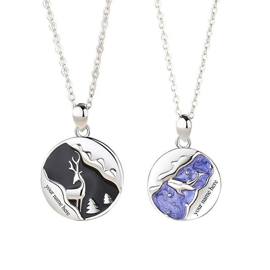 Coin Enamel Couple Necklaces Set