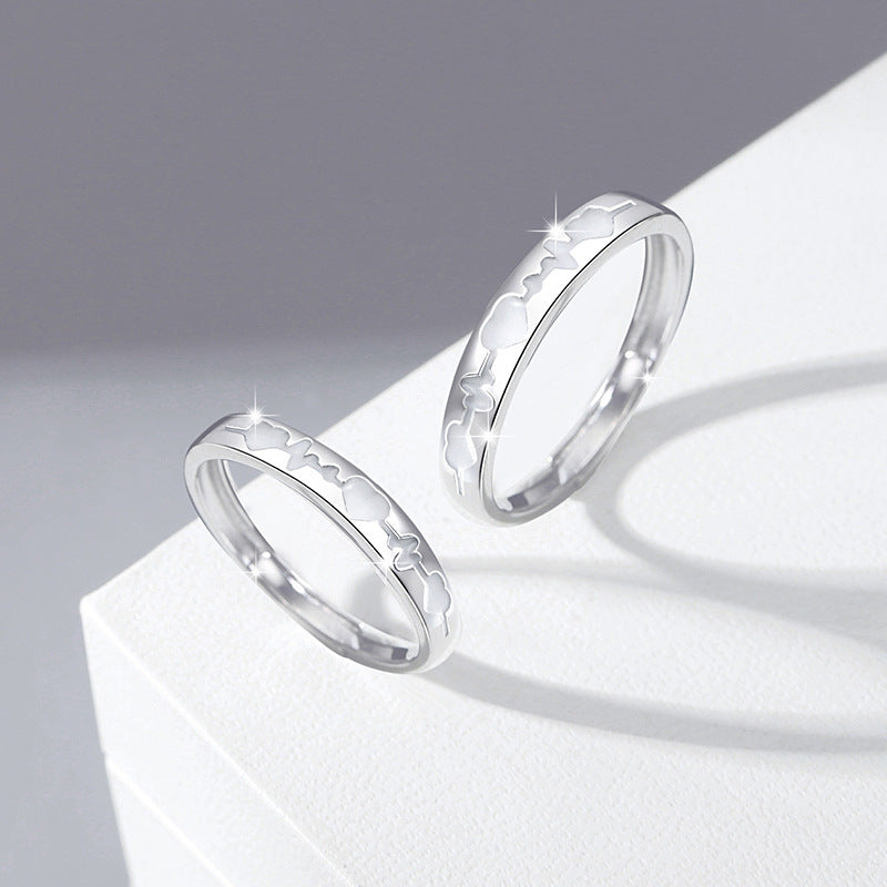 Luminous Heartbeat Rings Set - Solid Sterling Silver - Adjustable Size