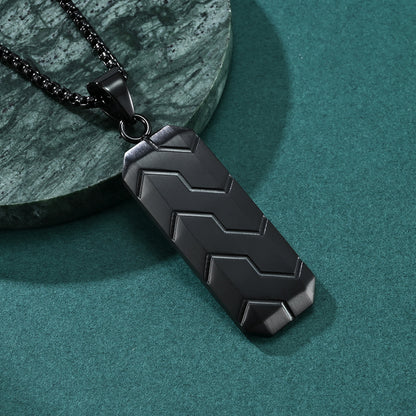 Engraved Beveled Tire Pattern Mens Necklace