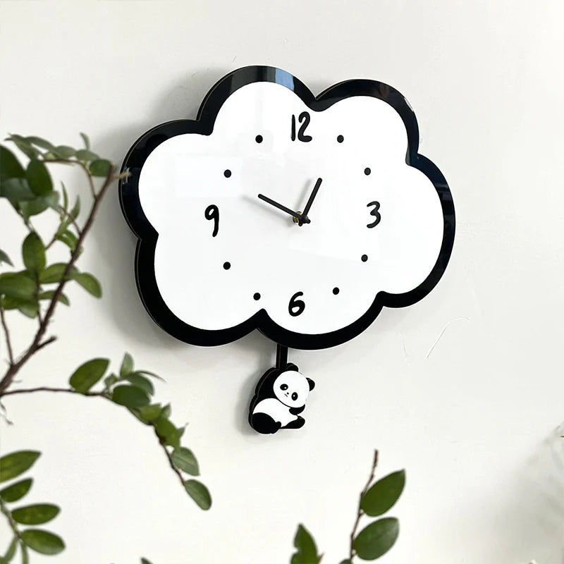 Cute Panda Pendulum Silent Clock — Kids’ Bedroom Wall Clock (30×30 cm)