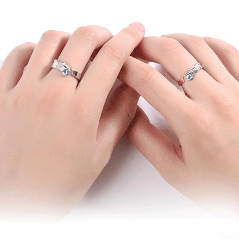 Angel Wings Couple Engagement Rings Set