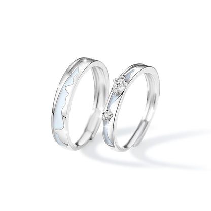 Luminous Matching Rings Set - Solid Sterling Silver - Adjustable Size