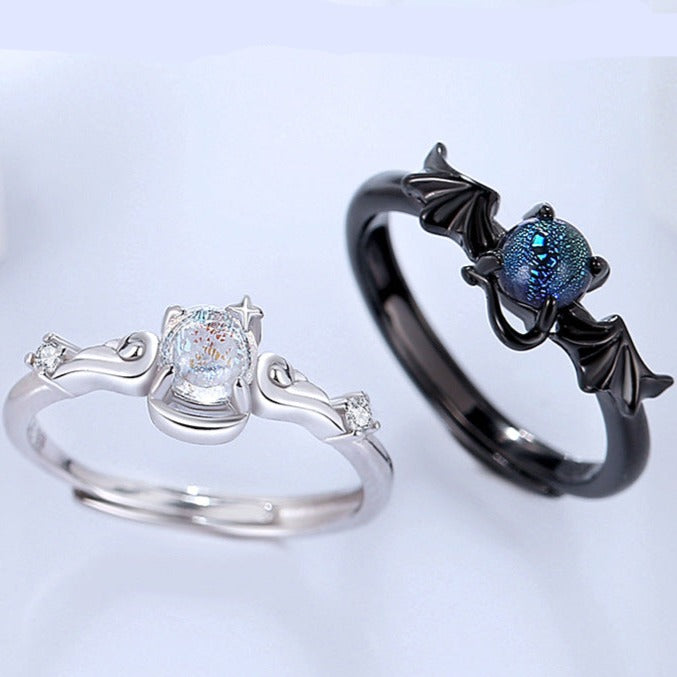 Angel and Devil Couple Rings Set - Adjustable Size