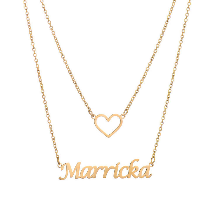 Double Chain Heart Name Necklace