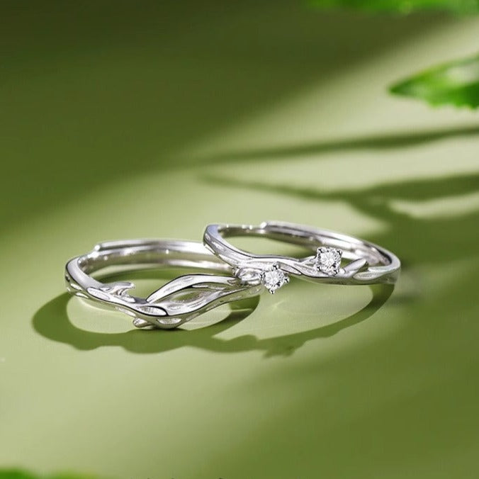 Matching Branch Rings Set for Couples - Solid Sterling Silver - Adjustable Size