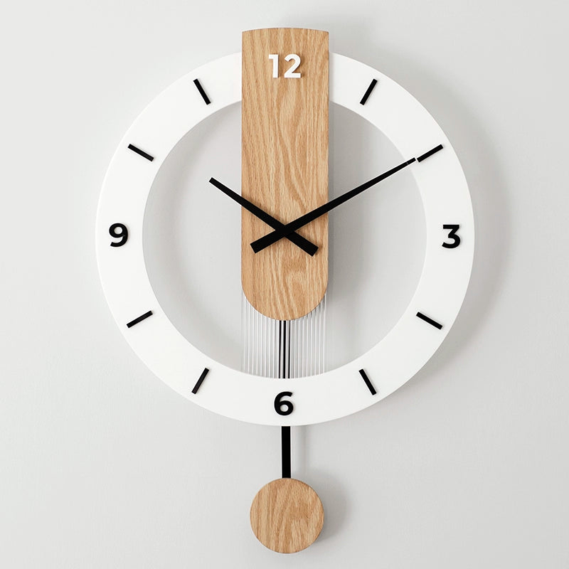 Modern Analog Pendulum Wall Clock - Oak Wood Made