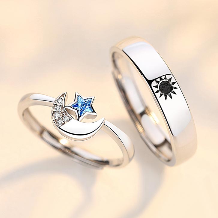 Custom Sun and Moon Engagement Rings Set