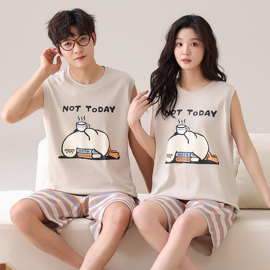 Cute Matching Summer Couple Pajamas - Short-sleeve 100% Cotton