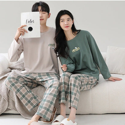 Matching Couples Long Sleeve Cotton PJs Set