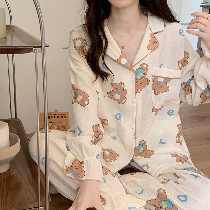 Cute Bears Button Up Pajama Set for Women