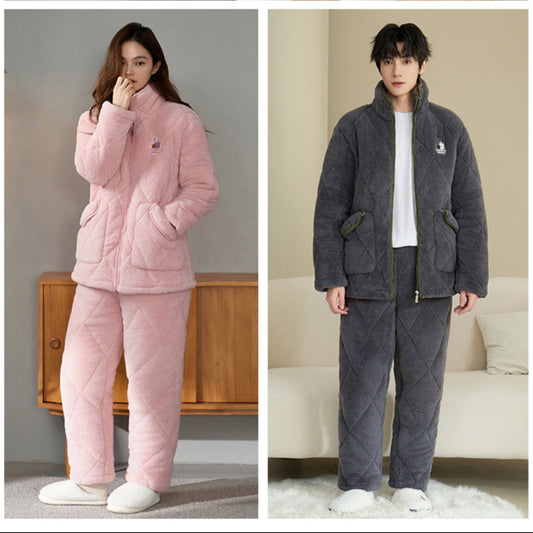 Ultra Warm Poyester Winter Pajamas Set for Couples