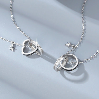 Engraved Interlocking Rings Necklaces Set for Two - Sterling Silver