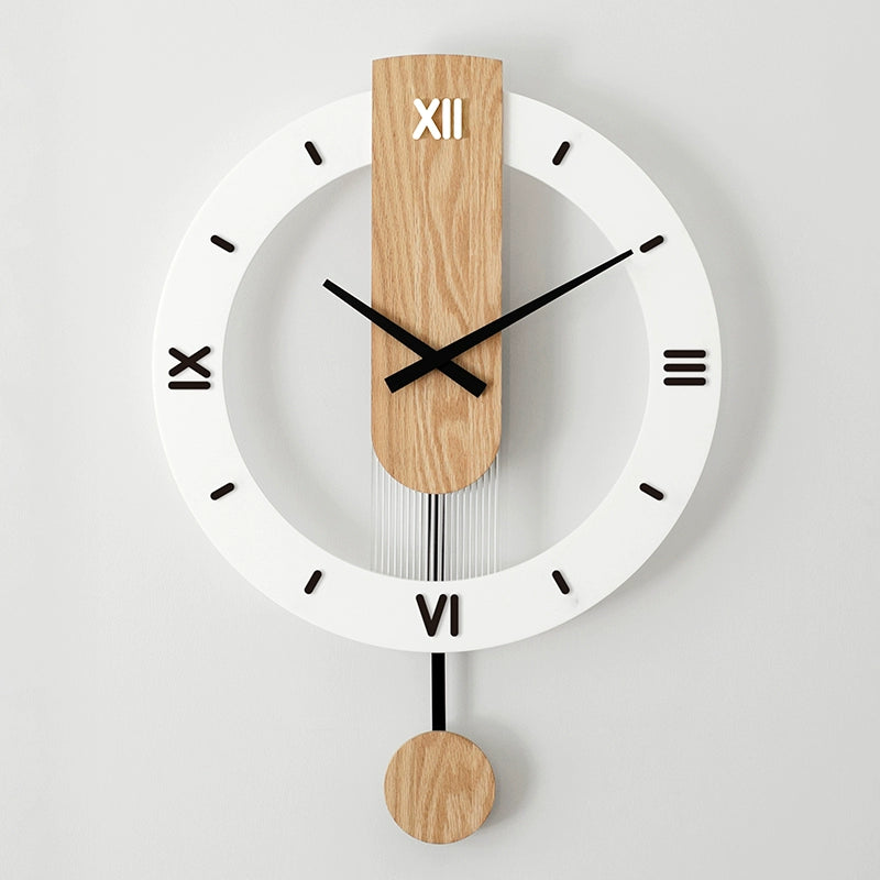 Modern Analog Pendulum Wall Clock - Oak Wood Made