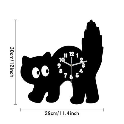 Black Cat Kids Bedroom Silent Wall Clock – Playful Feline Design