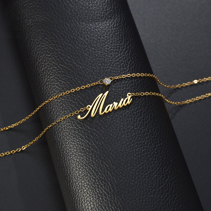 Double Chain Personal Name Birthstone Necklace