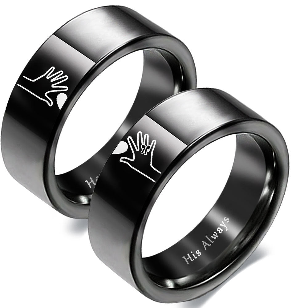 Black Romantic Rings Set for Him and Her
