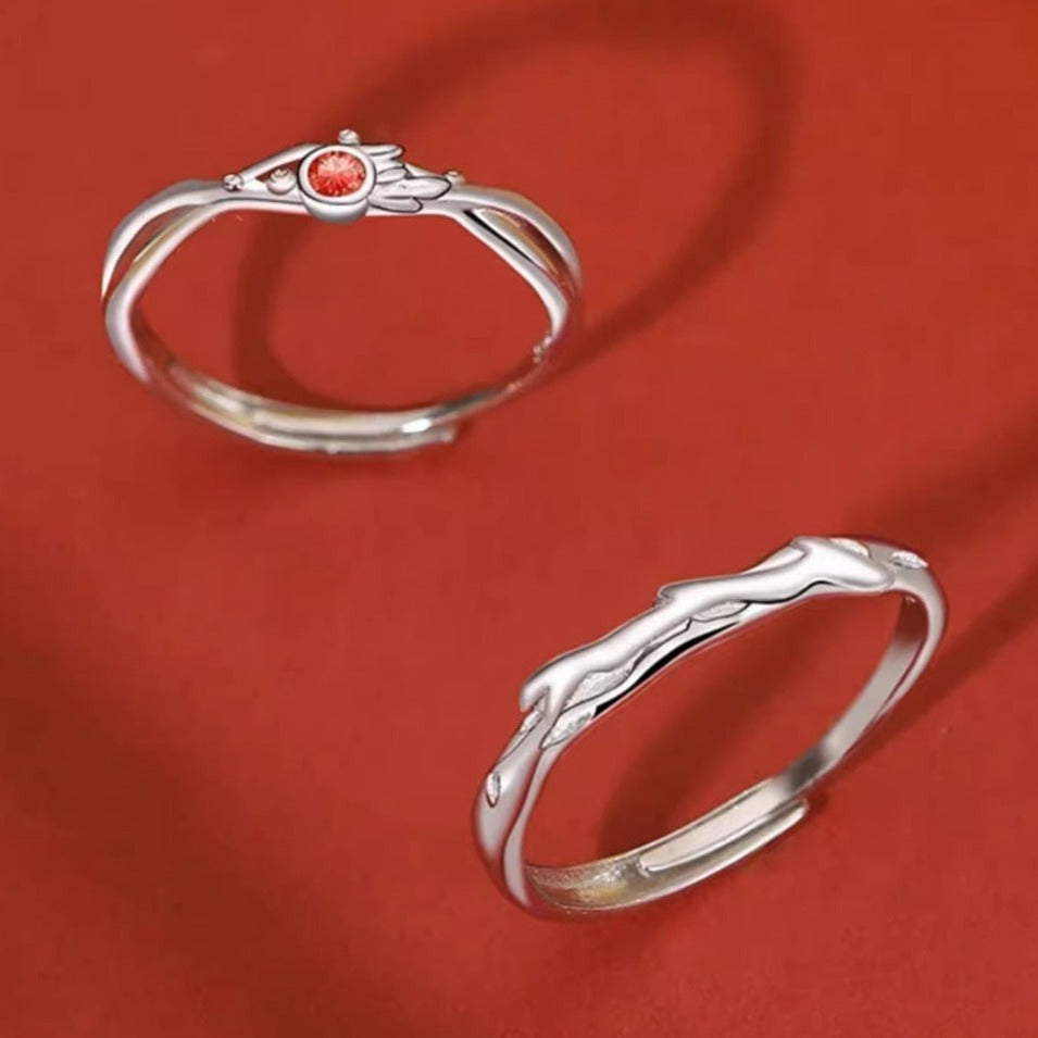 Engraved Rings Set for Couples - Solid Sterling Silver - Adjustable Size