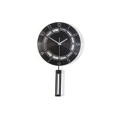 Silent Wall Clock with Pendulum – Black Round, 27×42 cm