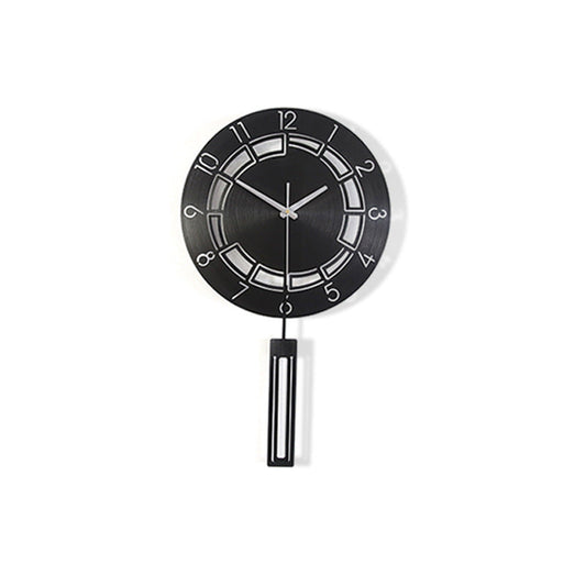 Silent Wall Clock with Pendulum – Black Round, 27×42 cm