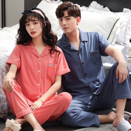 Matching Short Sleeve Pyjamas Set for Couples 100% Cotton