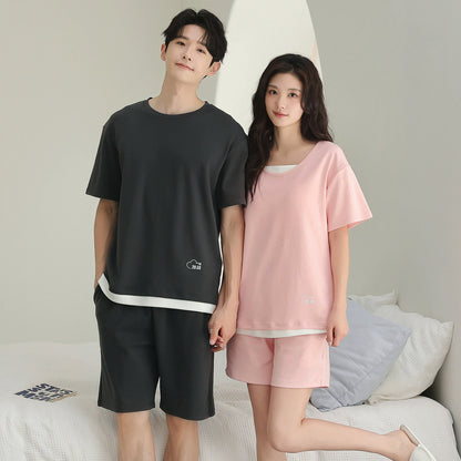 Sporty Minimalist Cotton Couple Lounge Set