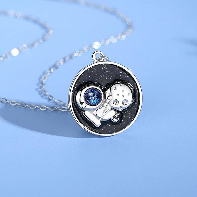 Personalized Couple Necklaces Set for Space Fans
