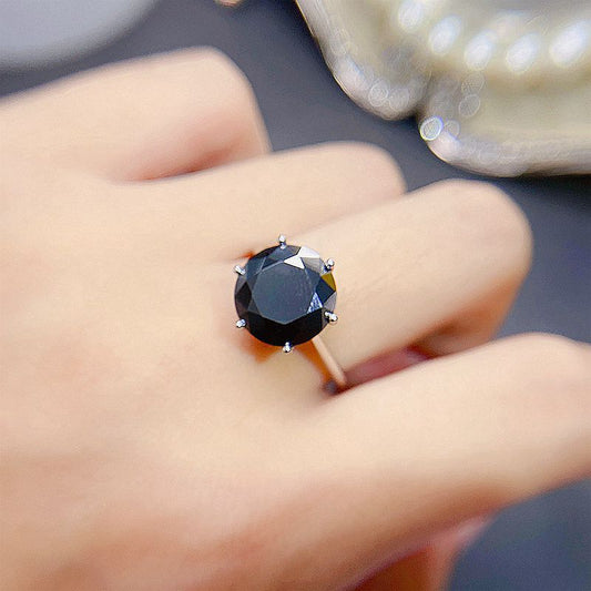 5 Carat Black Moissanite 6 Prong Solitaire Ring