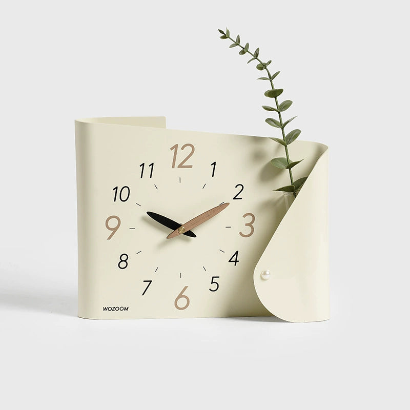 Modern Silent Desk Clock with Integrated Vase
