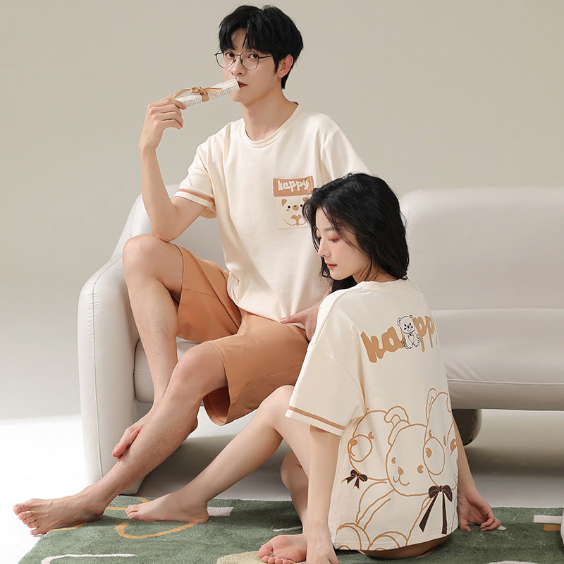 Matching Short Sleeves Shorts Sleepwear Set for Couples