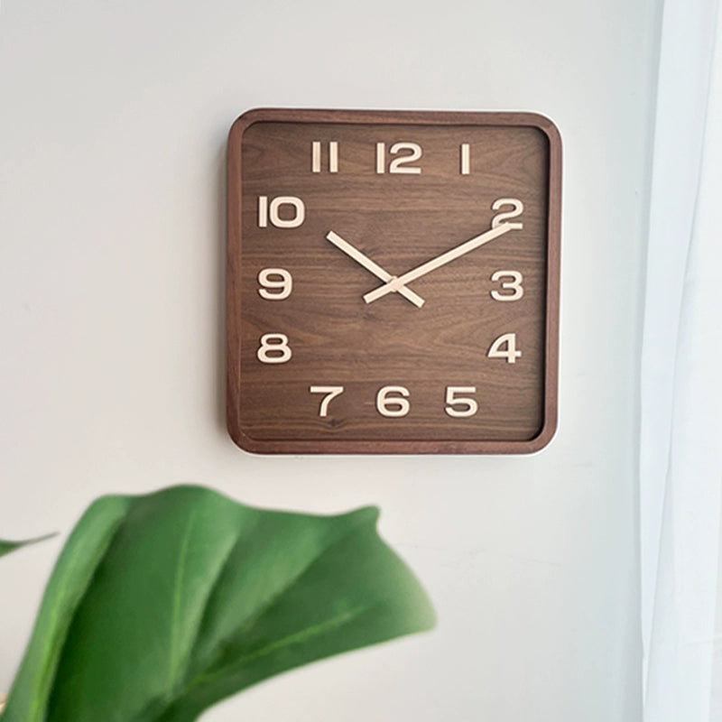 Retro Square Shaped Analog Wall Clock - Walnut Wood Made