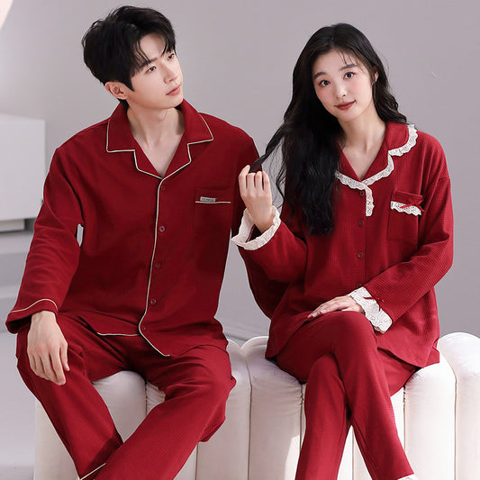 Chinese Style Matching Red Pajamas for Couples 100% Cotton