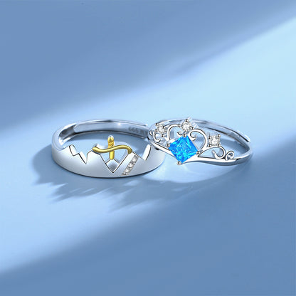 Custom King and Queen Crown Rings Set for Couples