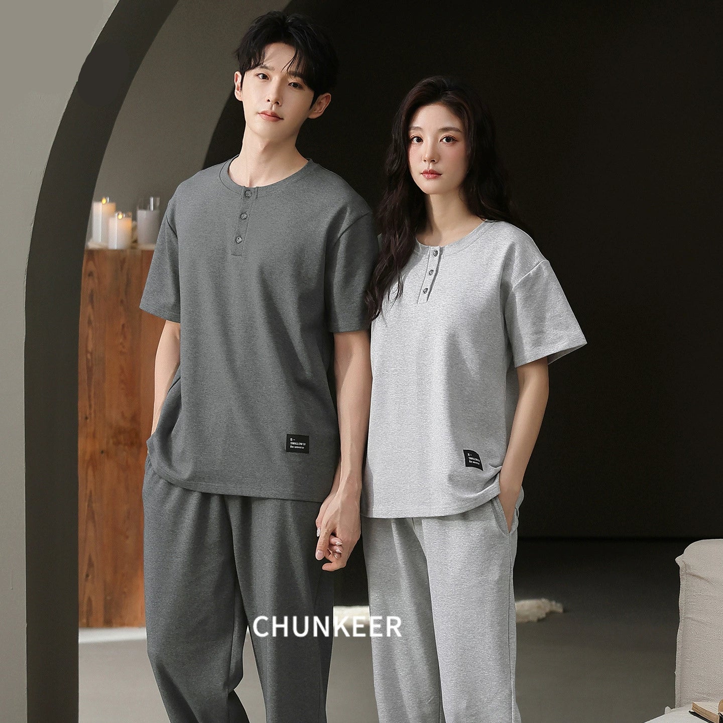 Minimalist Henley Cotton Couple Lounge Set