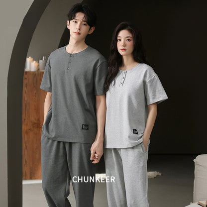 Minimalist Henley Cotton Couple Lounge Set