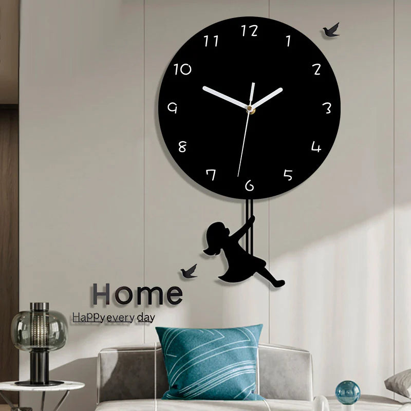 Swinging Girl Pendulum Silent Wall Clock – Playful & Whimsical Design