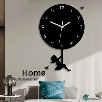 Swinging Girl Pendulum Silent Wall Clock – Playful & Whimsical Design