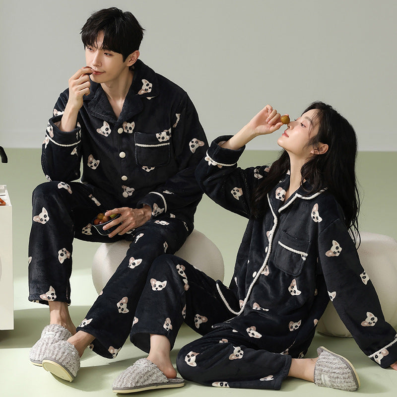 Couple Matching Nightwear Pajamas Set Dog Design Flannel