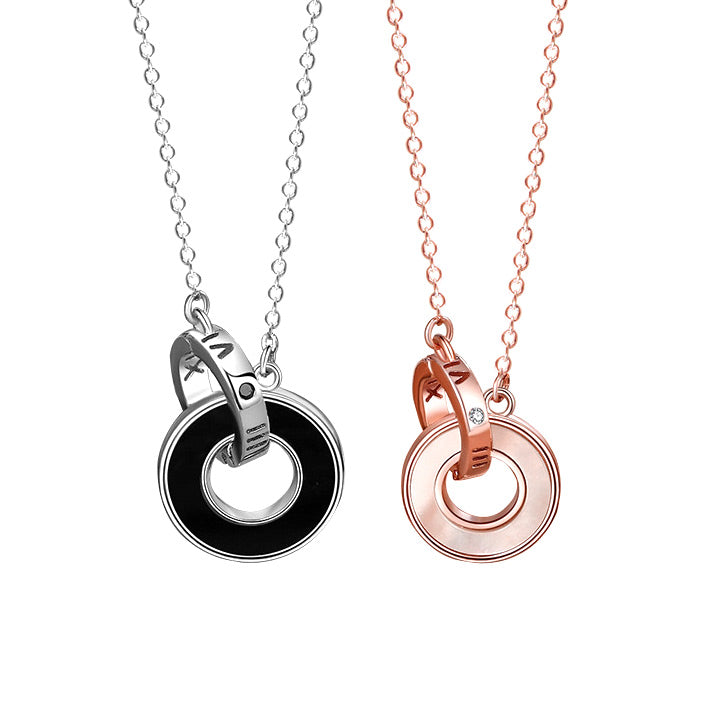 Engraved Matching Rings Couple Necklaces Set