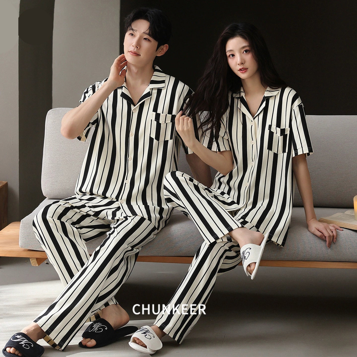 Classic Vertical Stripe Cotton Couple Pajamas