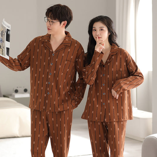 Matching Long Sleeves Couples Pajamas Set 100% Cotton