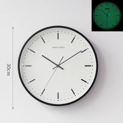 Minimalist Night-Glow Silent Wall Clock — 12" Metal & Glass