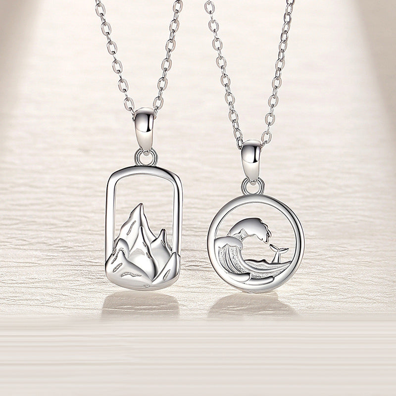 Mountain Waves Necklace Promise Gift for Couple